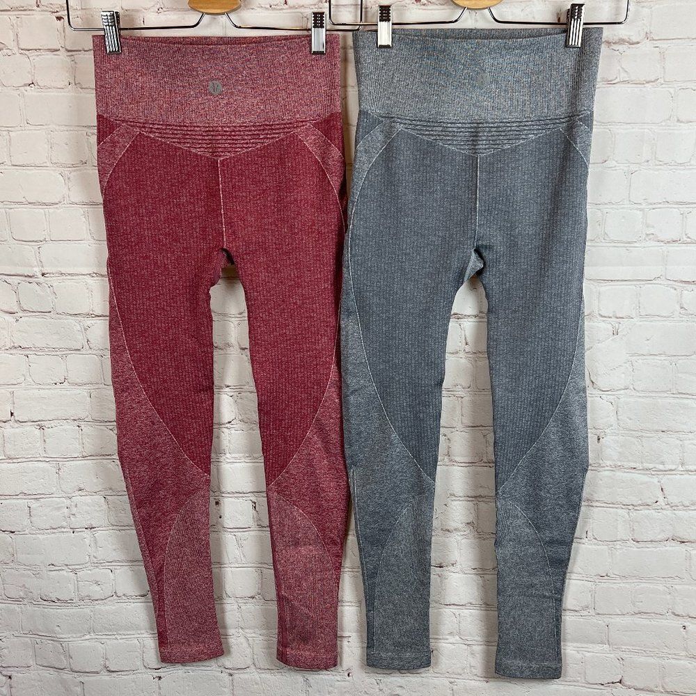 RUNNING GIRL set of 2 gray pink knit stretch leggings pants athletic S NWOT - Picture 4 of 8